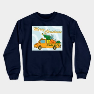 Greeting card with lettering front on yellow Santa truck, presents and Christmas tree Crewneck Sweatshirt